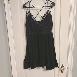 Black party dress with crochet top detailing